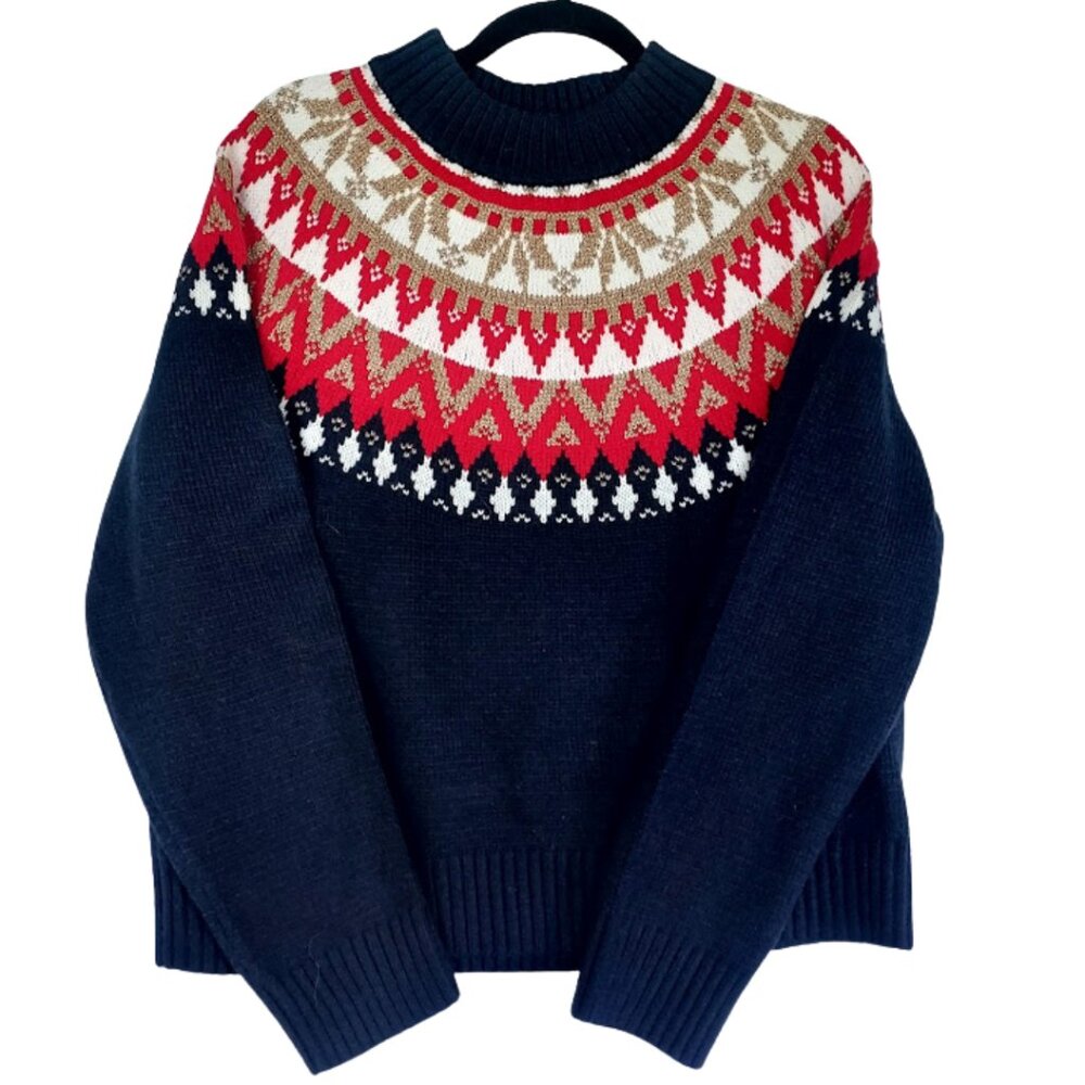 Tommy Hilfiger Nordic Fair Aisle Crew Sweater Women's  Gold Metallic Threads M